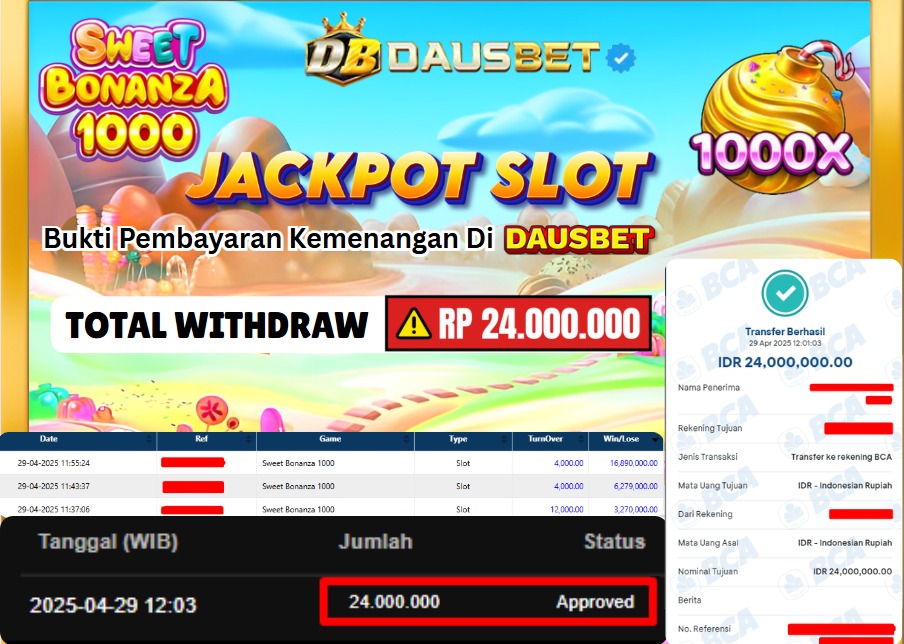 DAUSBET JACKPOT SLOT PRAGMATIC SWEET BONANZA 1000 Rp.10.000.000,- LUNAS